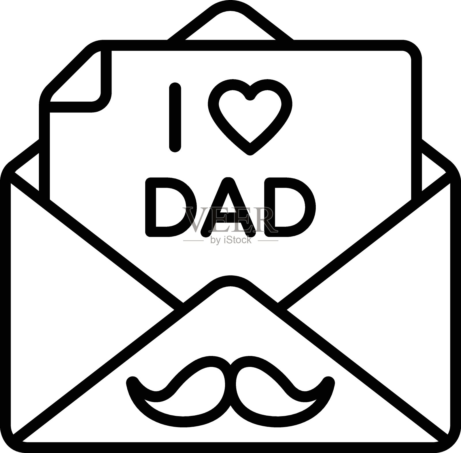 我爱爸爸的信与小胡子概念矢量图标设计，父亲节符号，父亲礼物元素标志，父母日股票插图插画图片素材