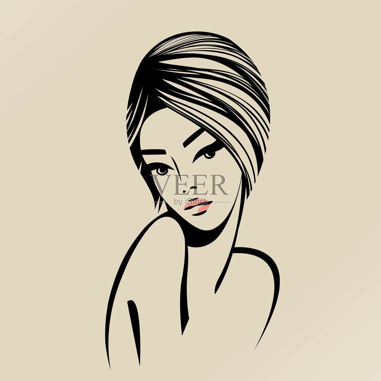 美容院，发型，化妆工作室插图。化妆品标识。美丽的女人的脸。插画图片素材