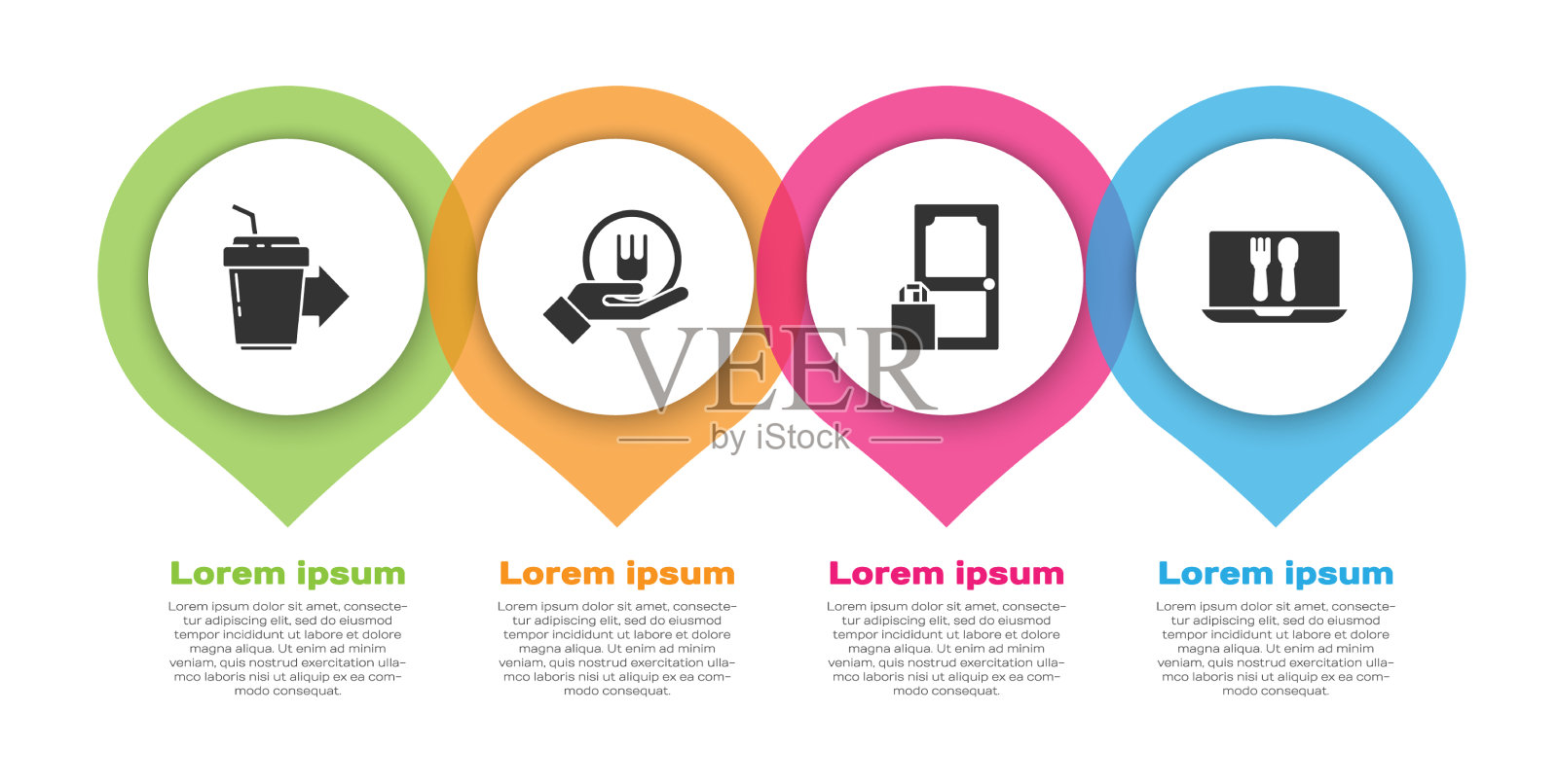设置咖啡杯在线订购和配送图标素材