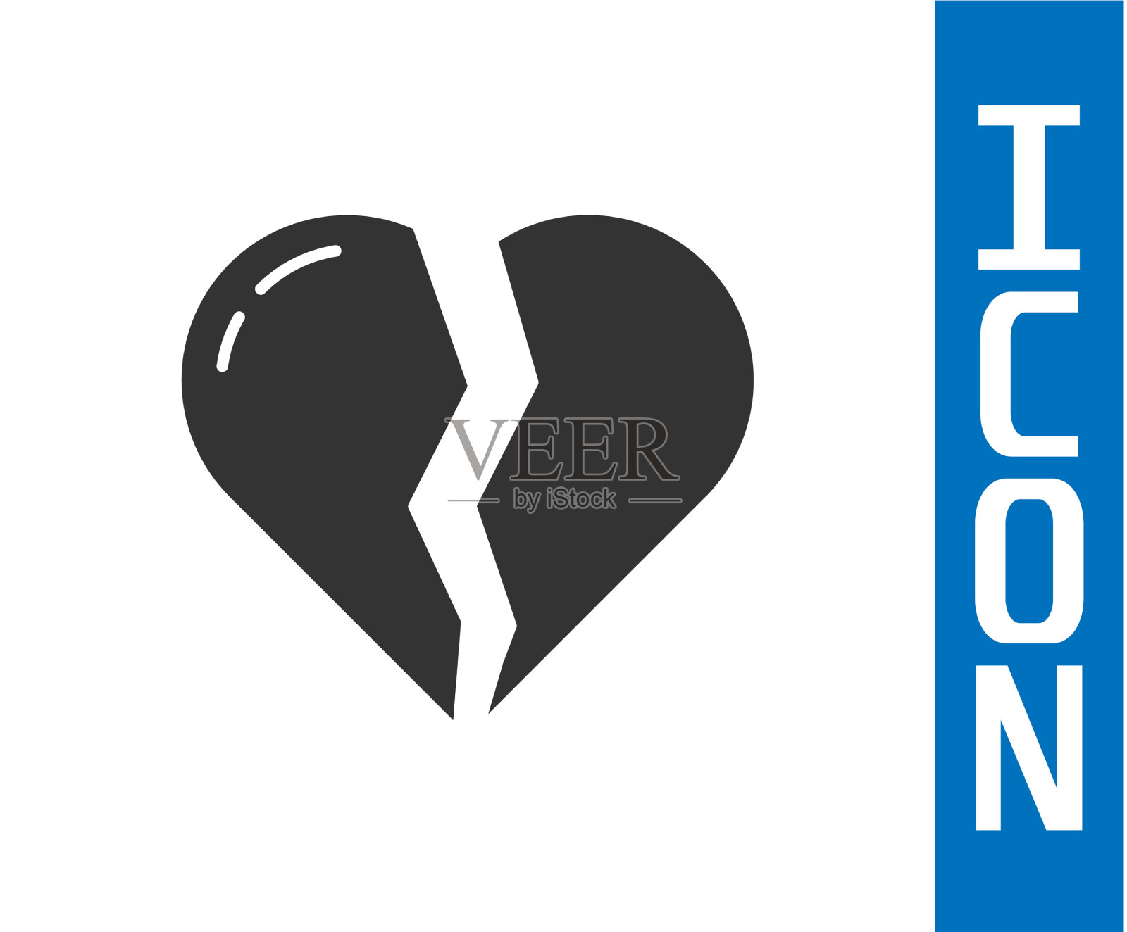 灰色破碎的心或离婚的图标孤立上插画图片素材