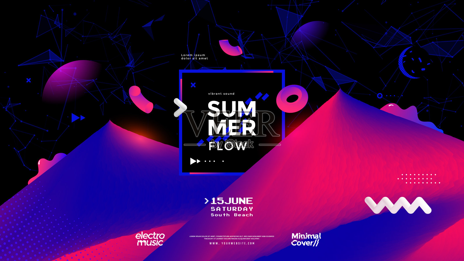 夏日合成复古波海报日出插画图片素材