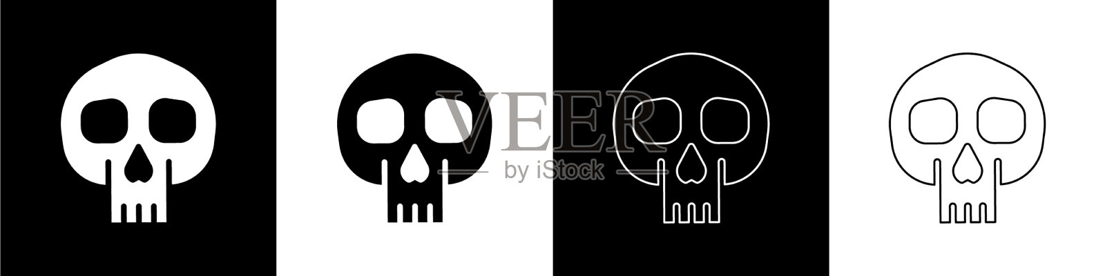 设置骷髅图标隔离在黑色和白色插画图片素材