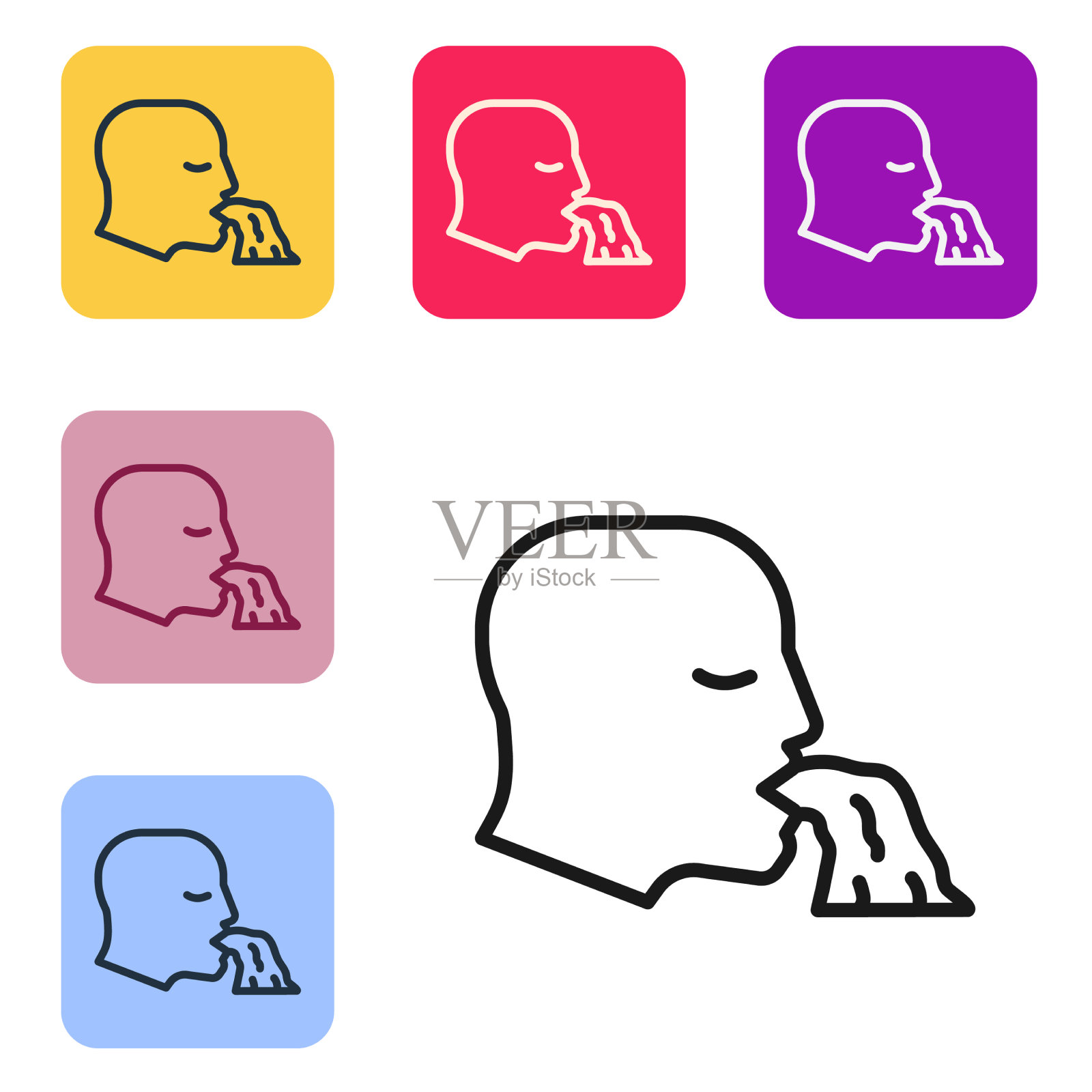 黑线呕吐男人图标孤立在白色图标素材