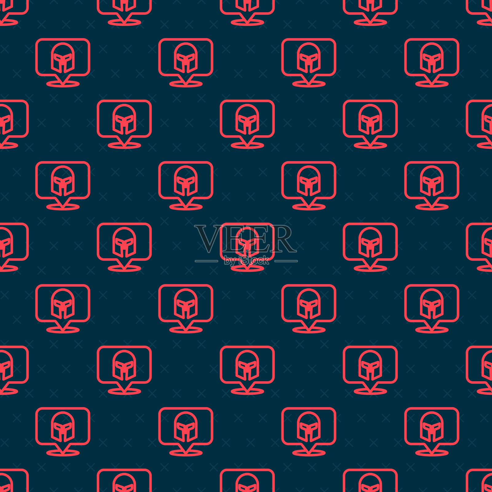 红线希腊头盔图标隔离无缝插画图片素材