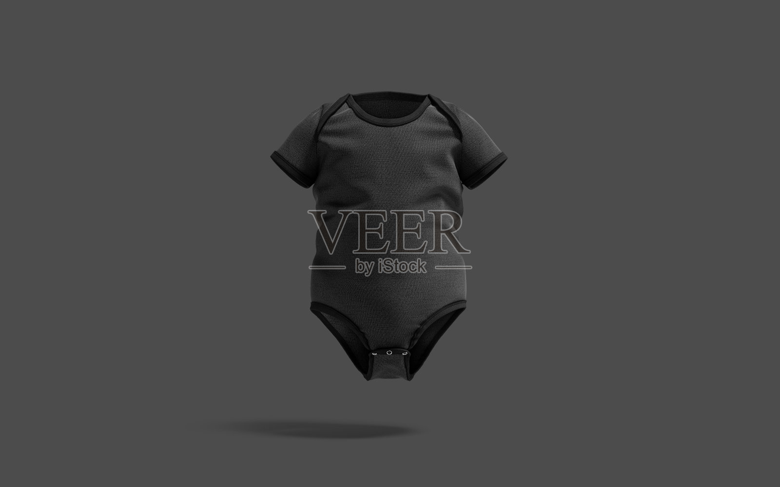 空白黑色半袖婴儿紧身衣模型，黑色背景照片摄影图片