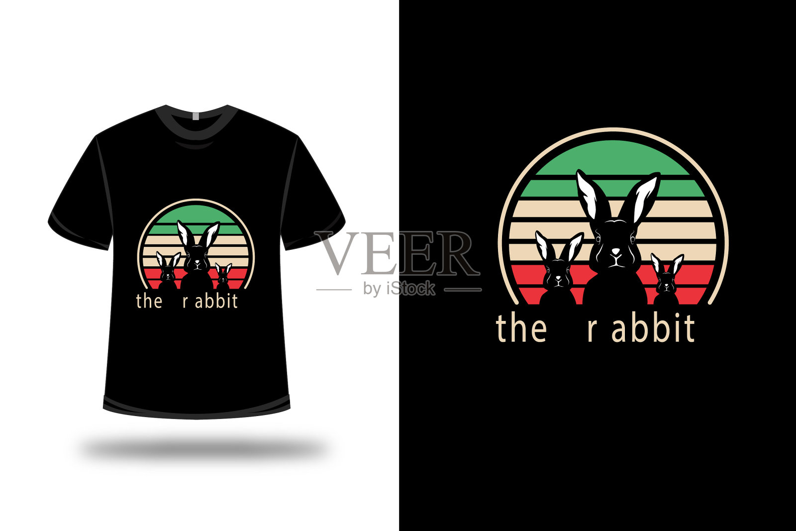 t恤兔色橙黄色，淡绿色插画图片素材