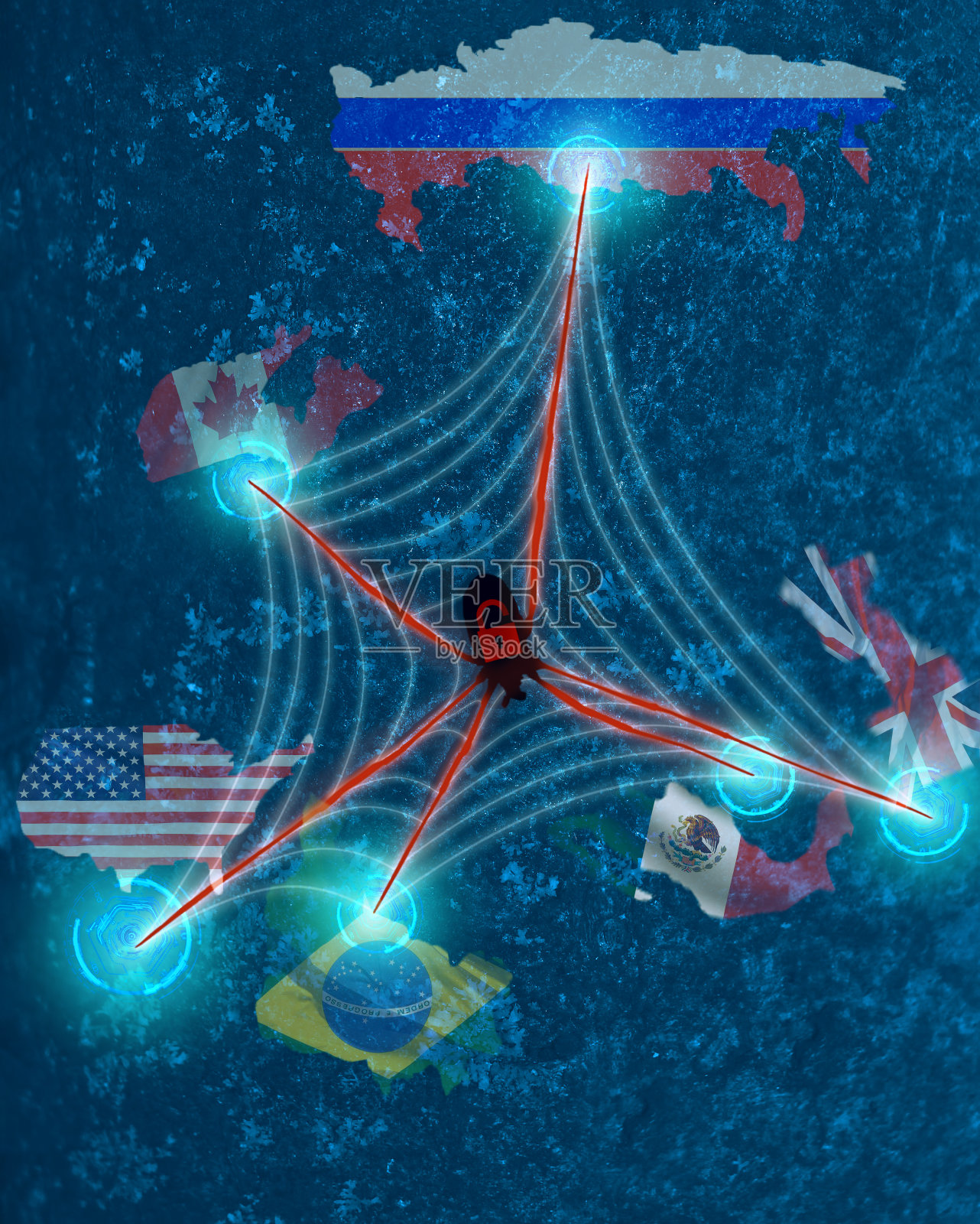 互联网上的万维网遭到了网络攻击，这张照片显示了哪些国家正在遭受网络攻击照片摄影图片