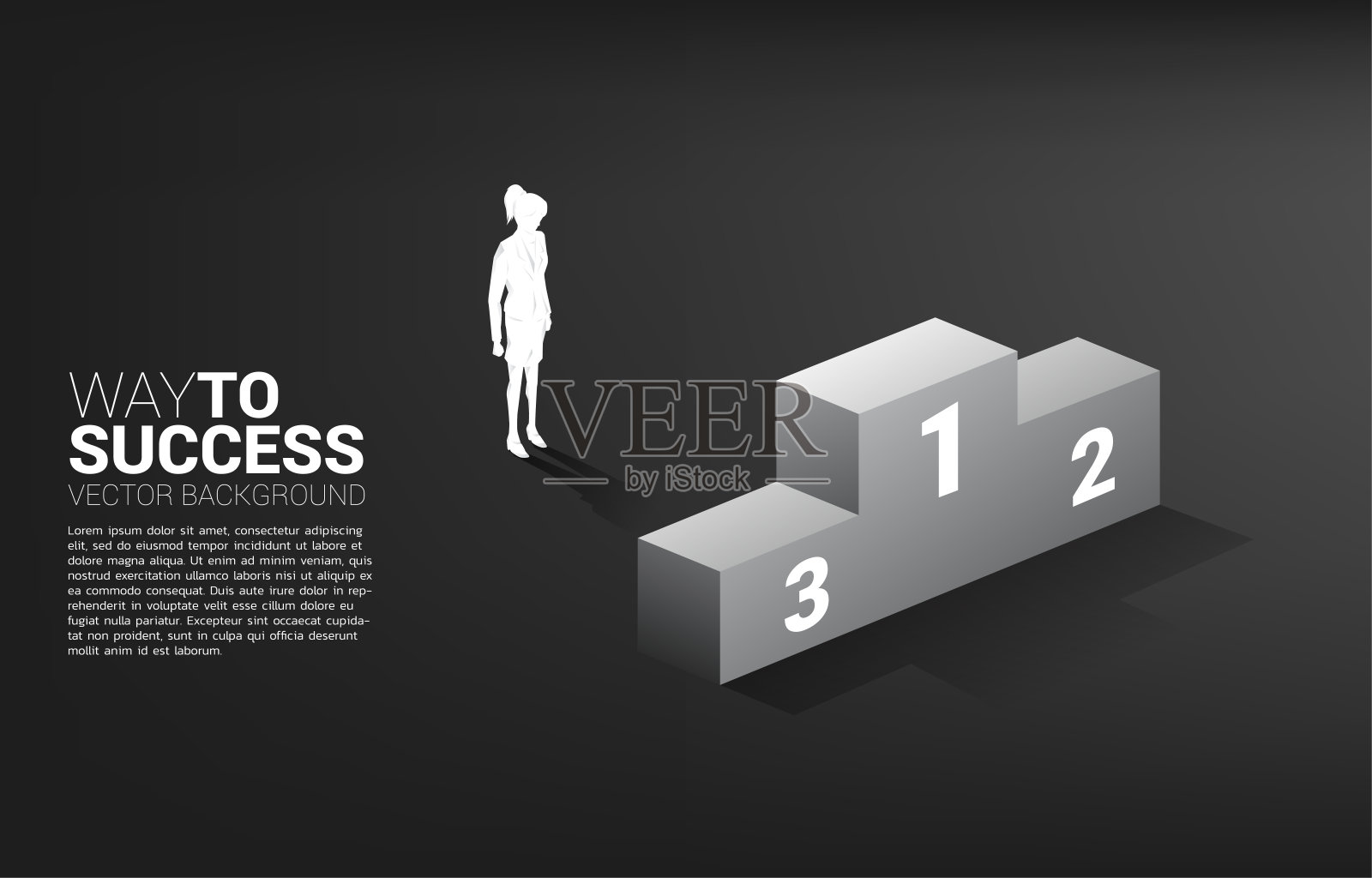 女商人站在讲台上的剪影。插画图片素材