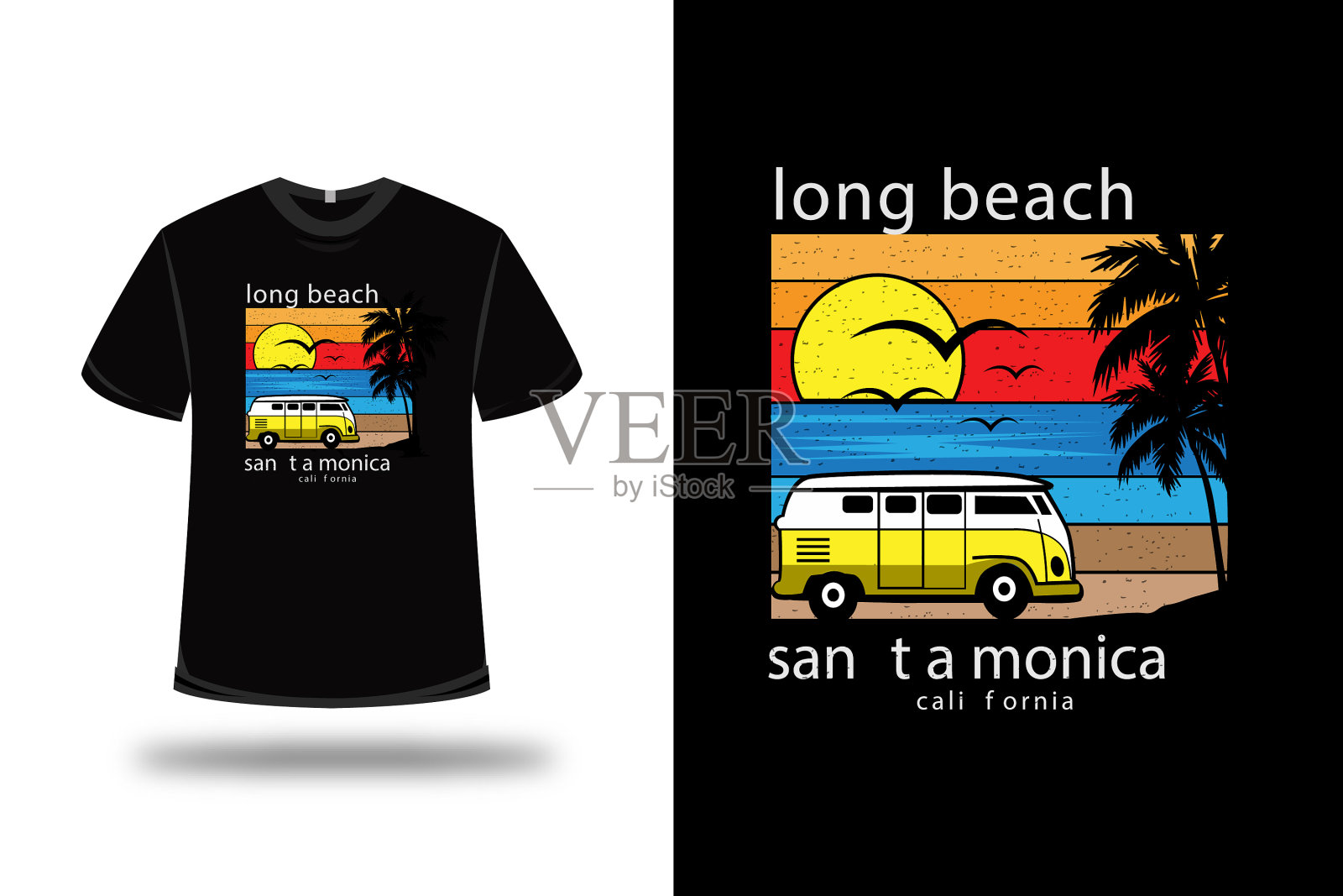 t恤长滩圣塔莫尼卡加州颜色插画图片素材