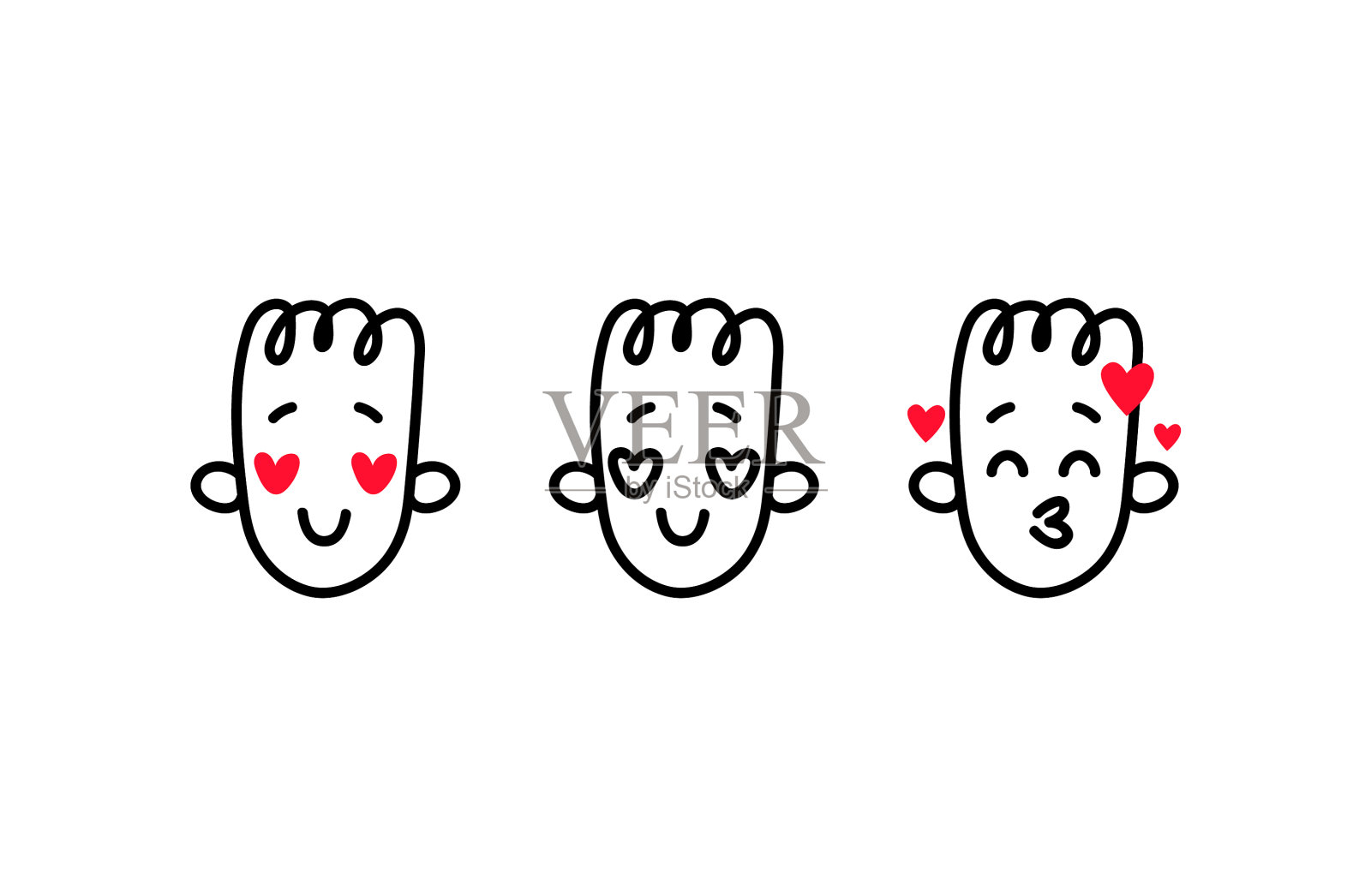 情侣表情包里有可爱的手绘涂鸦脸图标素材