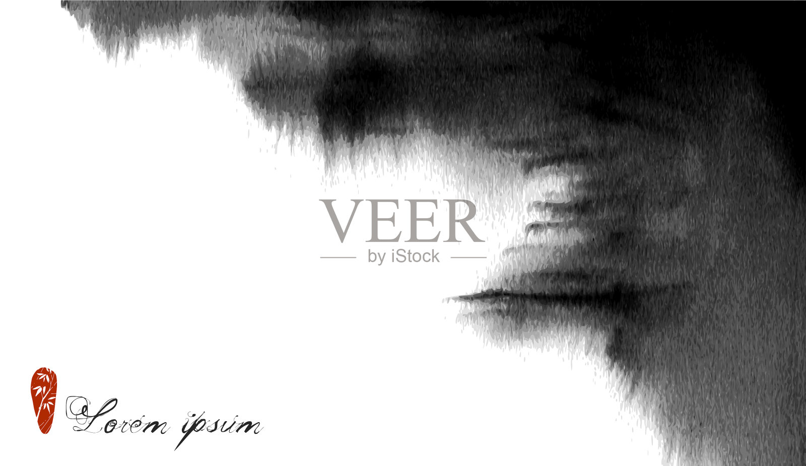 抽象东方风格的黑色水墨画插画图片素材