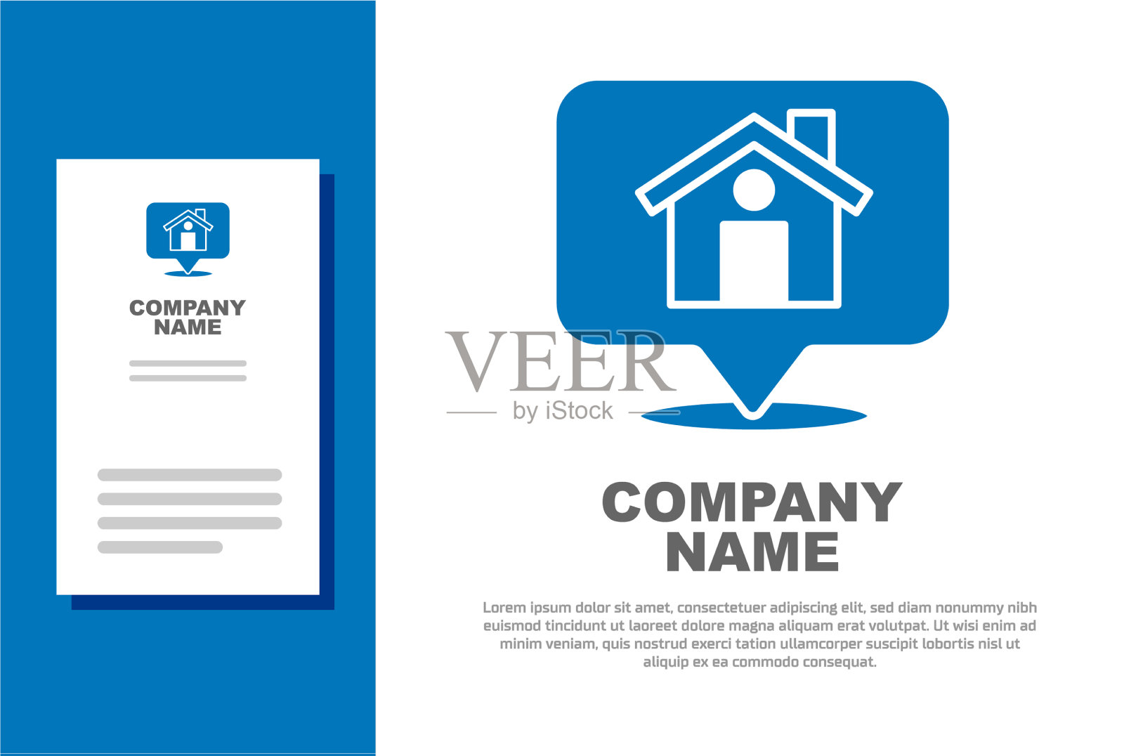 蓝色地图指针与房子图标隔离在白色上插画图片素材