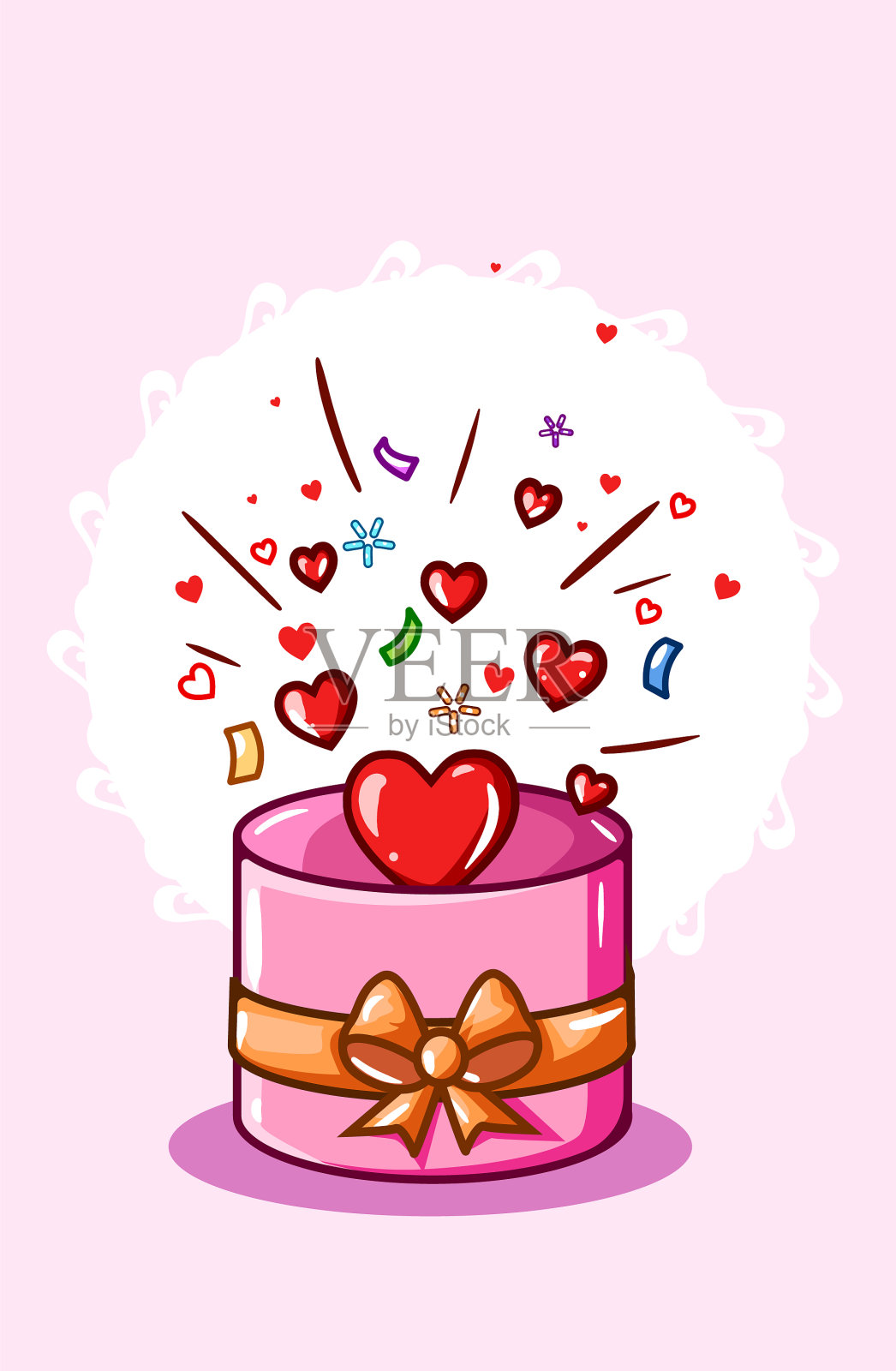 在情人节卡通中包含爱的圆形盒子插画图片素材