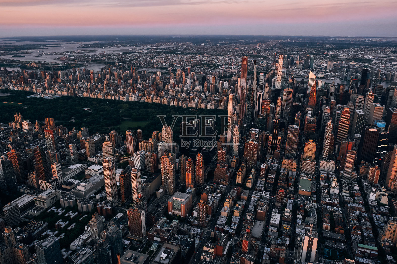 曼哈顿中城和纽约中央公园的鸟瞰图照片摄影图片