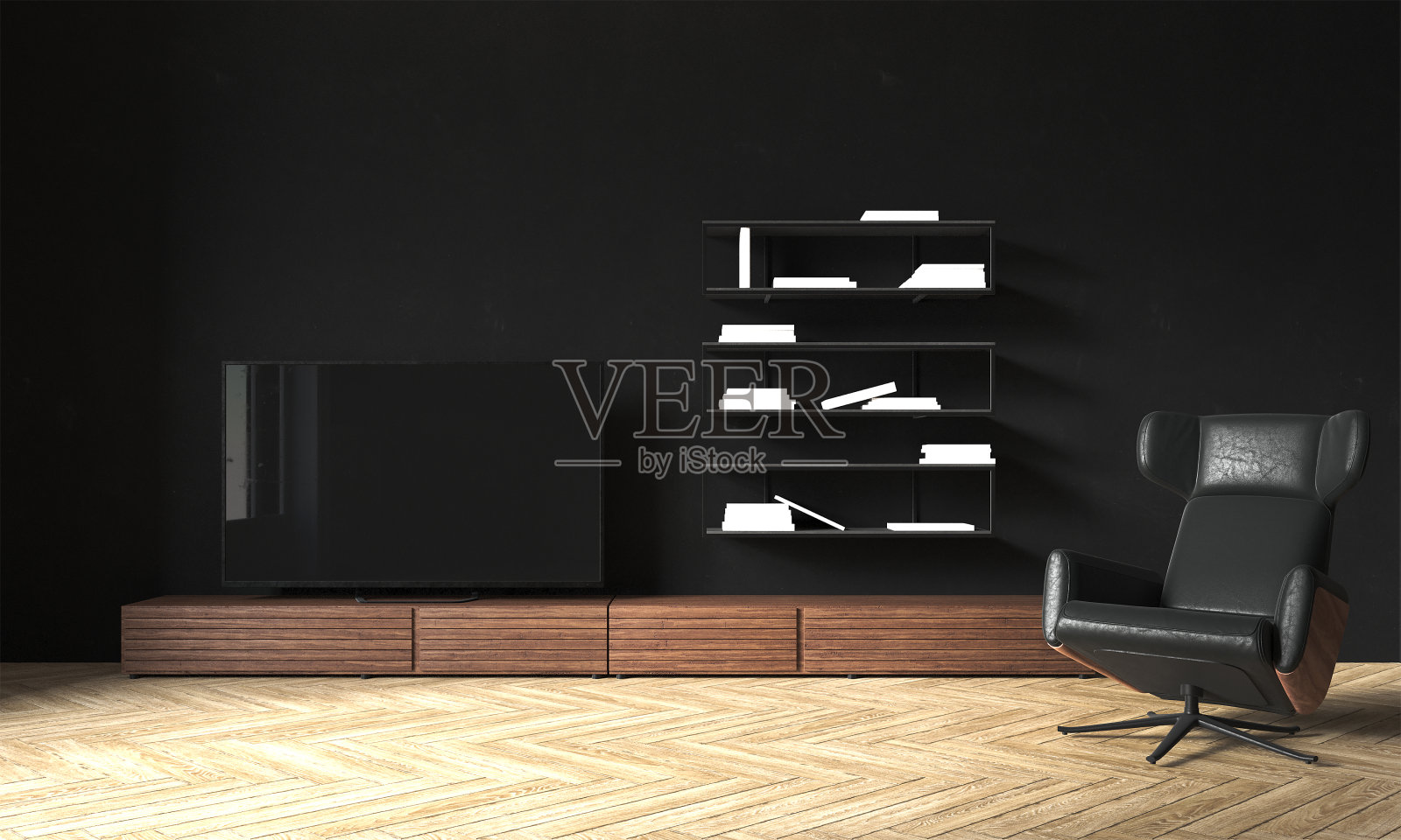 现代客厅室内设计及家具装饰及电视架墙面背景，3d渲染照片摄影图片