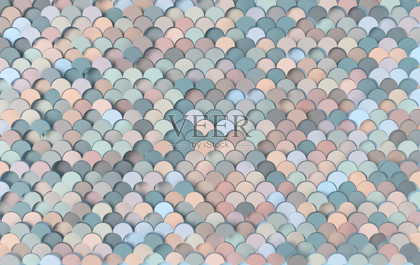 美人鱼鱼，龙鳞，爬行动物皮肤，波浪三维渲染。瓷砖。3d墙面纹理，屋顶瓦片。色彩柔和的室内设计背景照片摄影图片