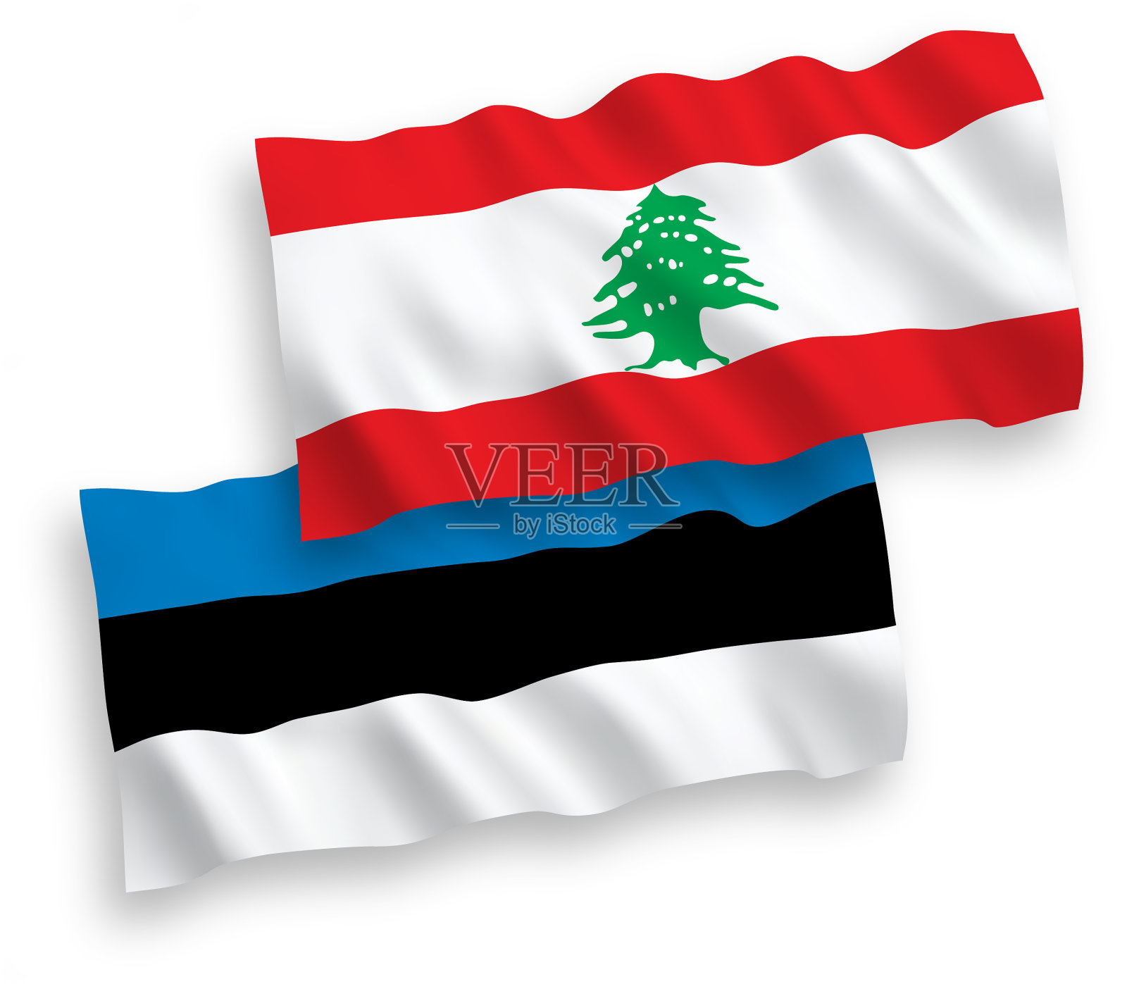 白色背景上的黎巴嫩和爱沙尼亚国旗设计元素图片