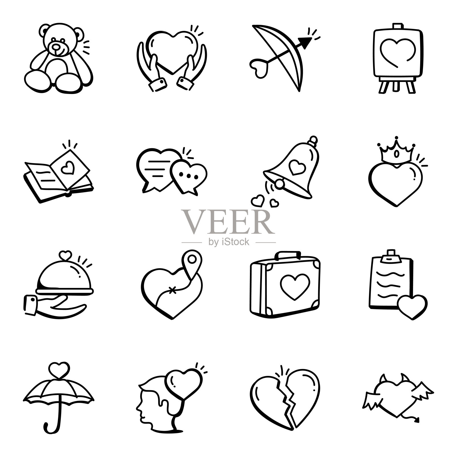 包的爱和感情的涂鸦图标插画图片素材