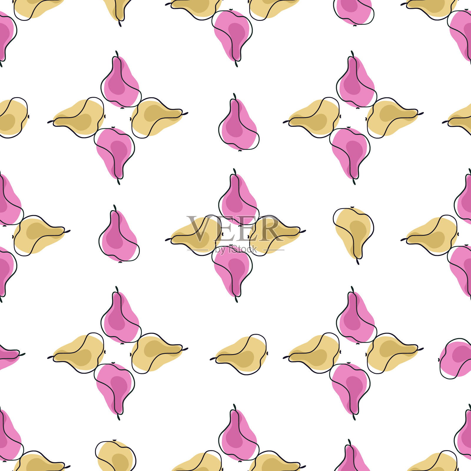 复古风格无缝图案的几何风格与米色和粉红色的水果梨形状。孤立的背景。插画图片素材