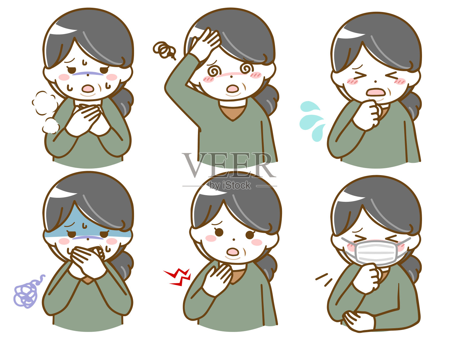 肥胖的中年妇女病态的表情插画图片素材