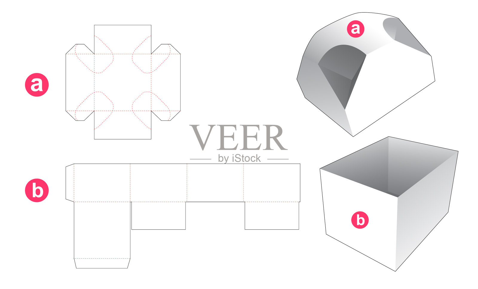 礼品盒和4个倒角盖模切插画图片素材