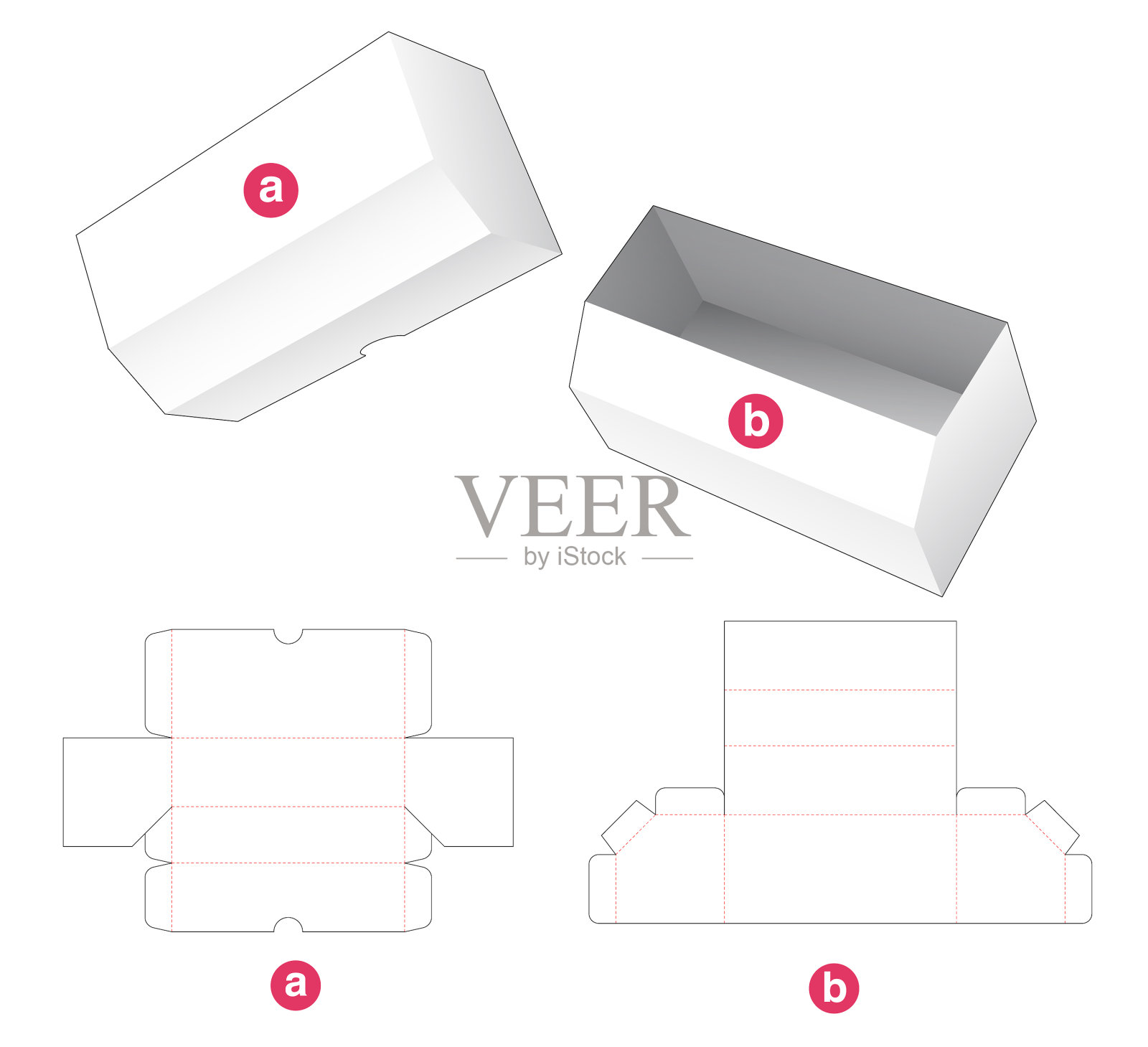 长倒角盒和盖模切模板插画图片素材