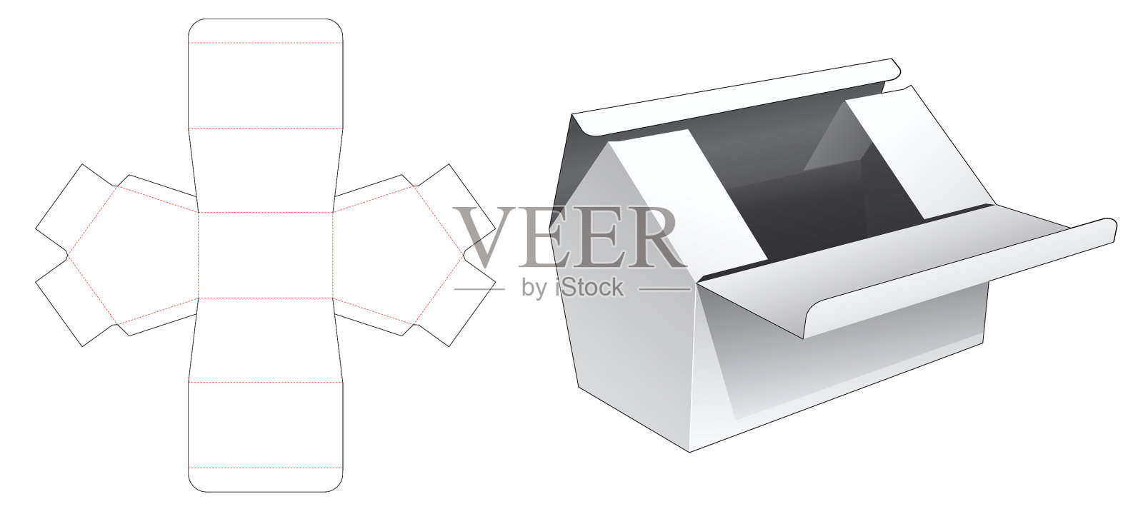 两个顶部翻转房模切模盒模板插画图片素材