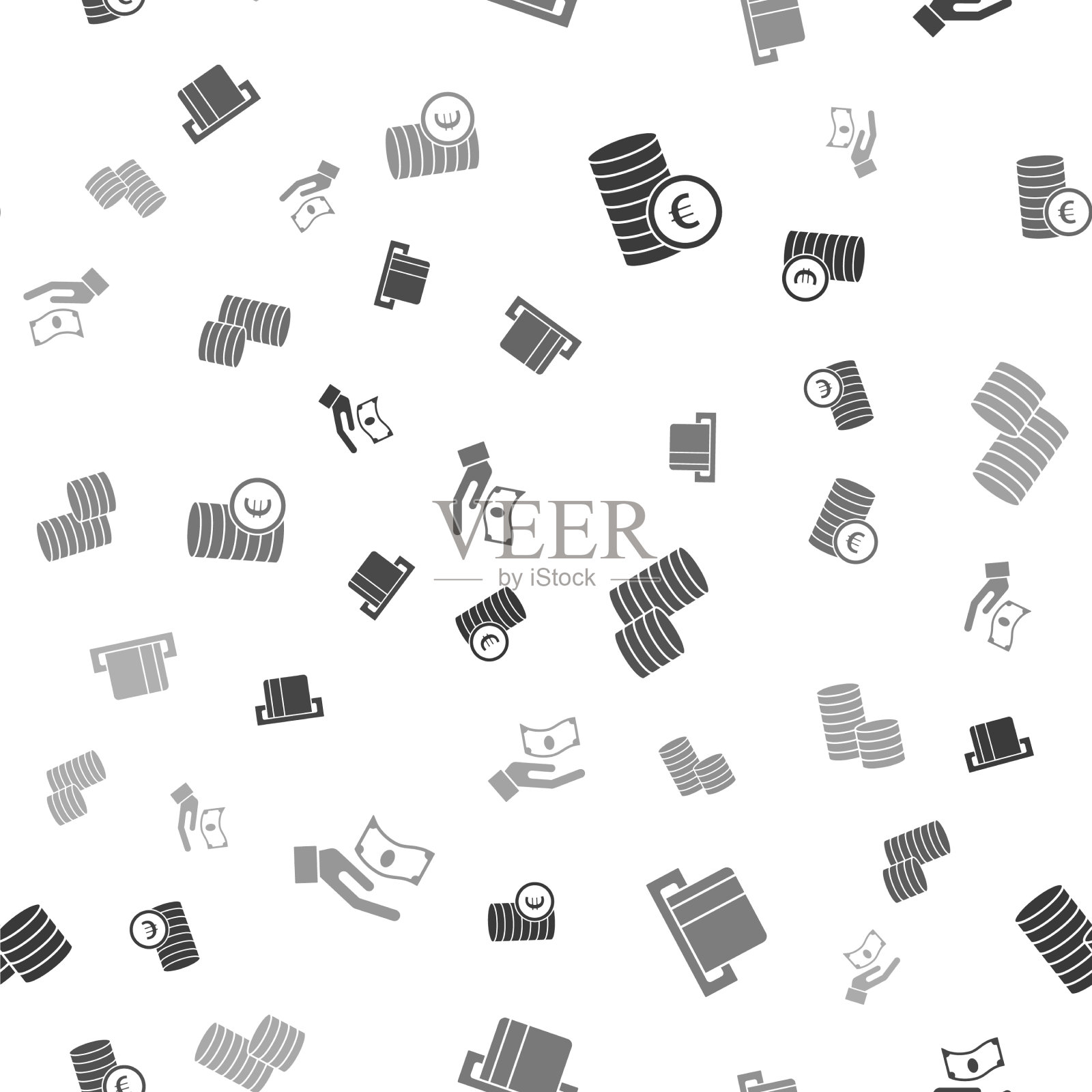 设置硬币货币与欧元符号信用卡图标素材