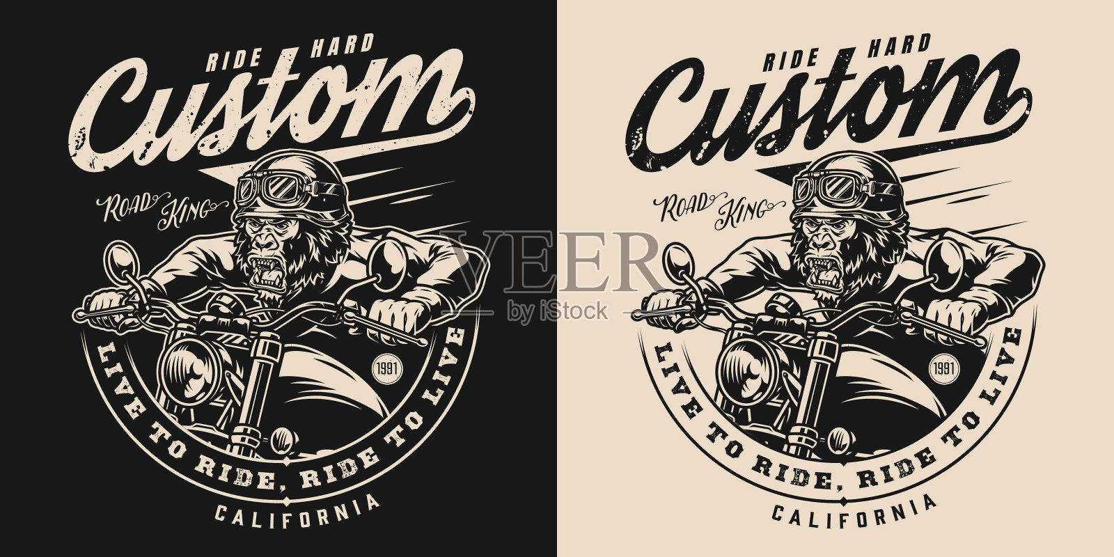 摩托车复古单色徽章插画图片素材