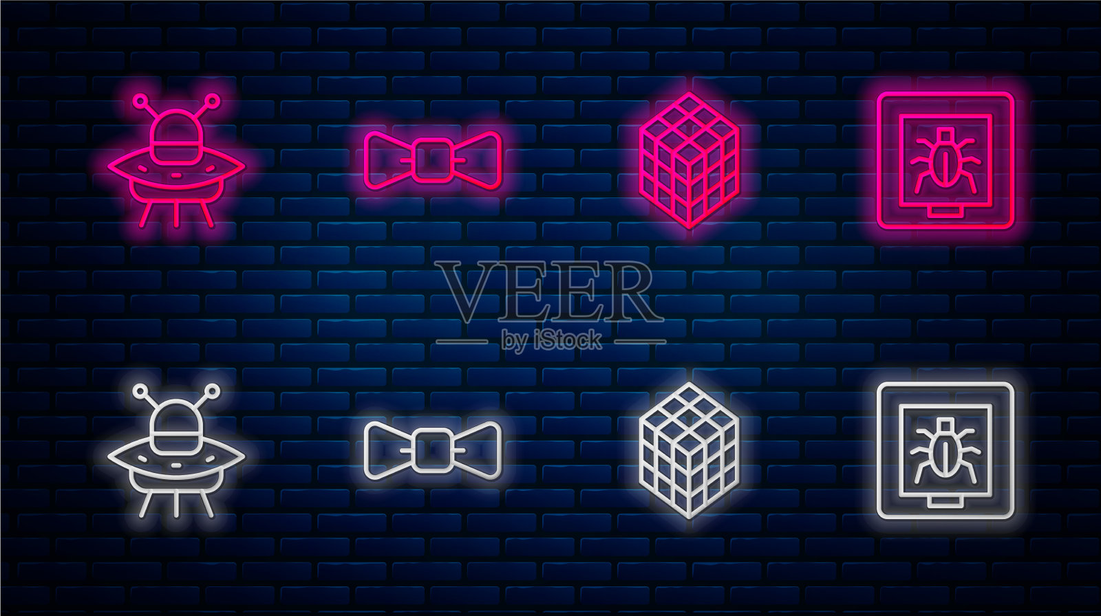 套线蝴蝶结魔方UFO飞行飞船插画图片素材