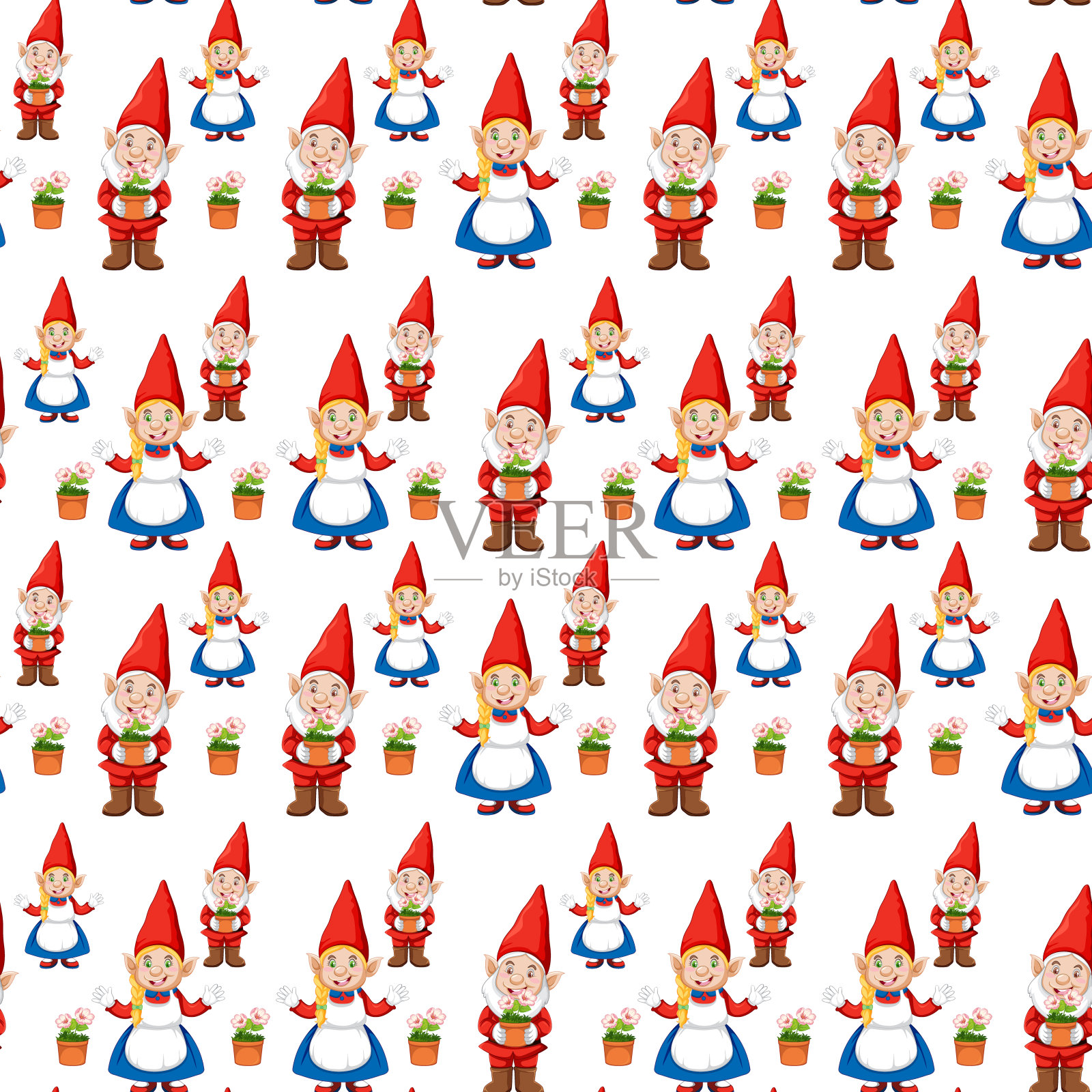 侏儒或侏儒无缝模式与花园元素插画图片素材