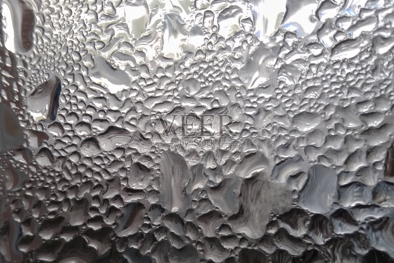 抽象艺术背景由液滴和液态金属在灰色。背景照片摄影图片