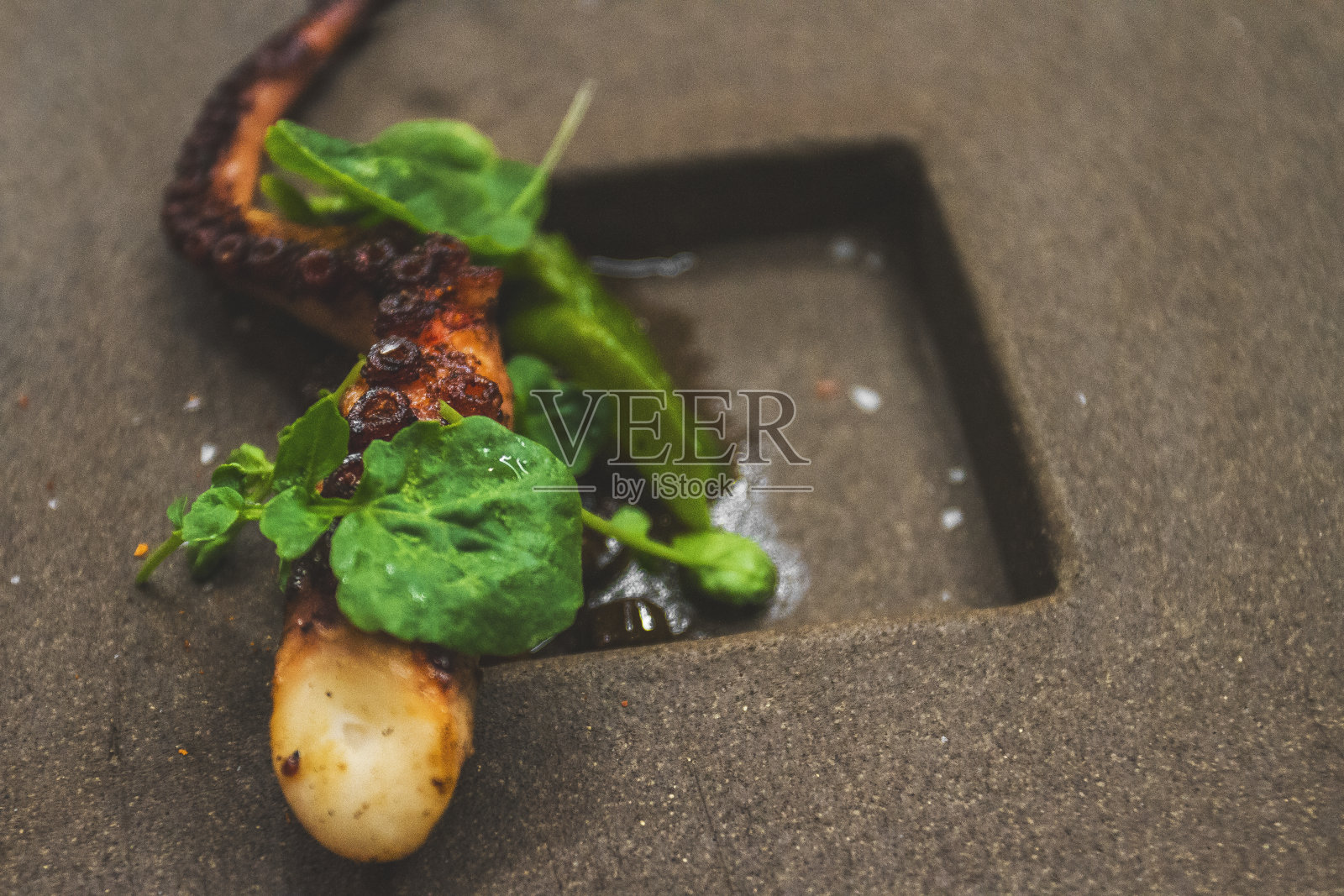 烤章鱼触手配新鲜蔬菜照片摄影图片