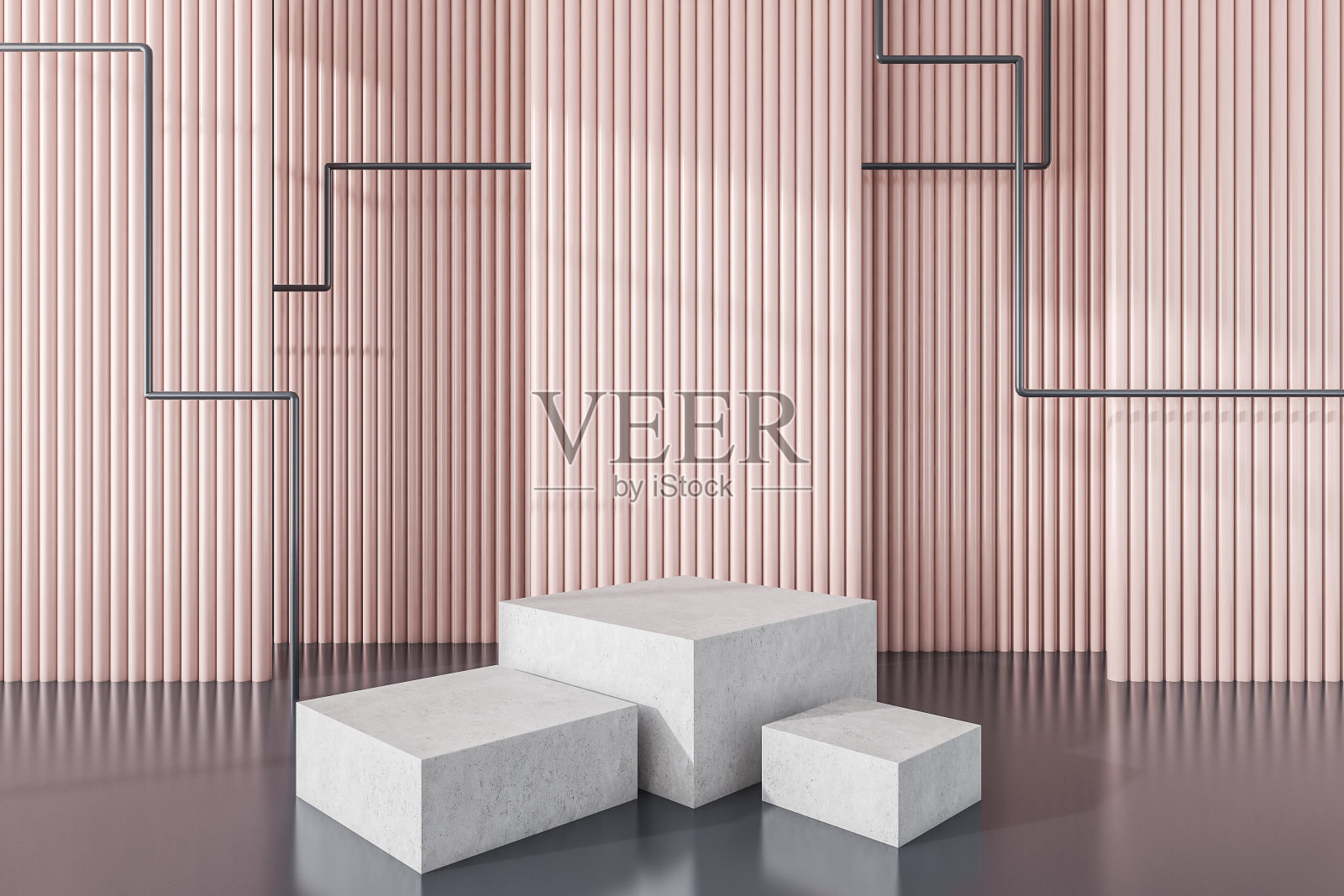 三个小型混凝土平台用于产品展示和模型照片摄影图片