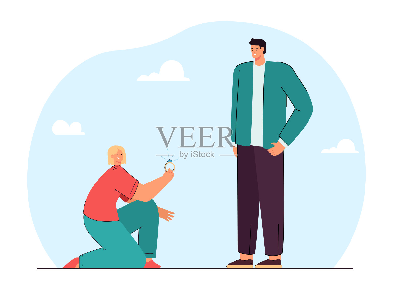 女孩向男子求婚平面矢量插图插画图片素材