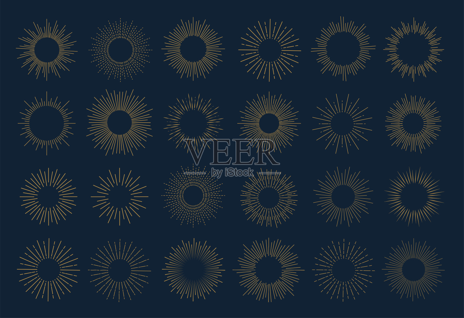 阳光集。复古的阳光设计。收集sunburst最好的质量图标。轻爆线亮复古边框符号。矢量插图eps 10图标素材