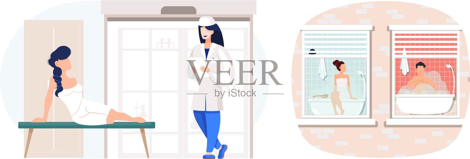 女孩穿着内衣洗澡或蒸桑拿后坐在里面设计元素图片