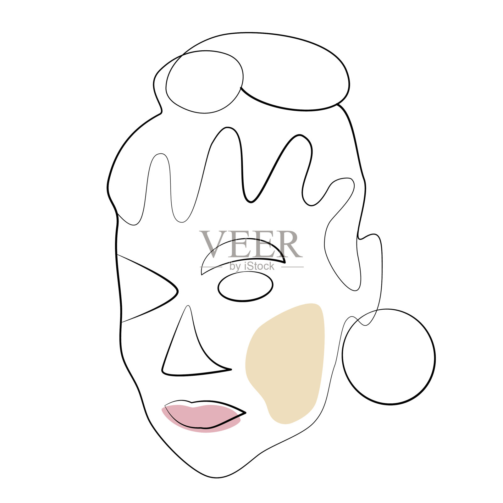 超现实的脸，戴着耳环，粉红色的嘴唇插画图片素材