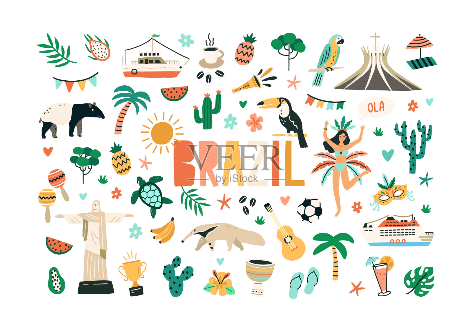 丰富多彩的巴西文化和自然插画图片素材