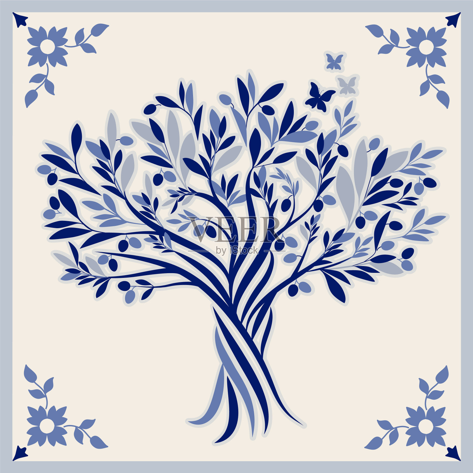 瓷砖橄榄树手绘而成插画图片素材