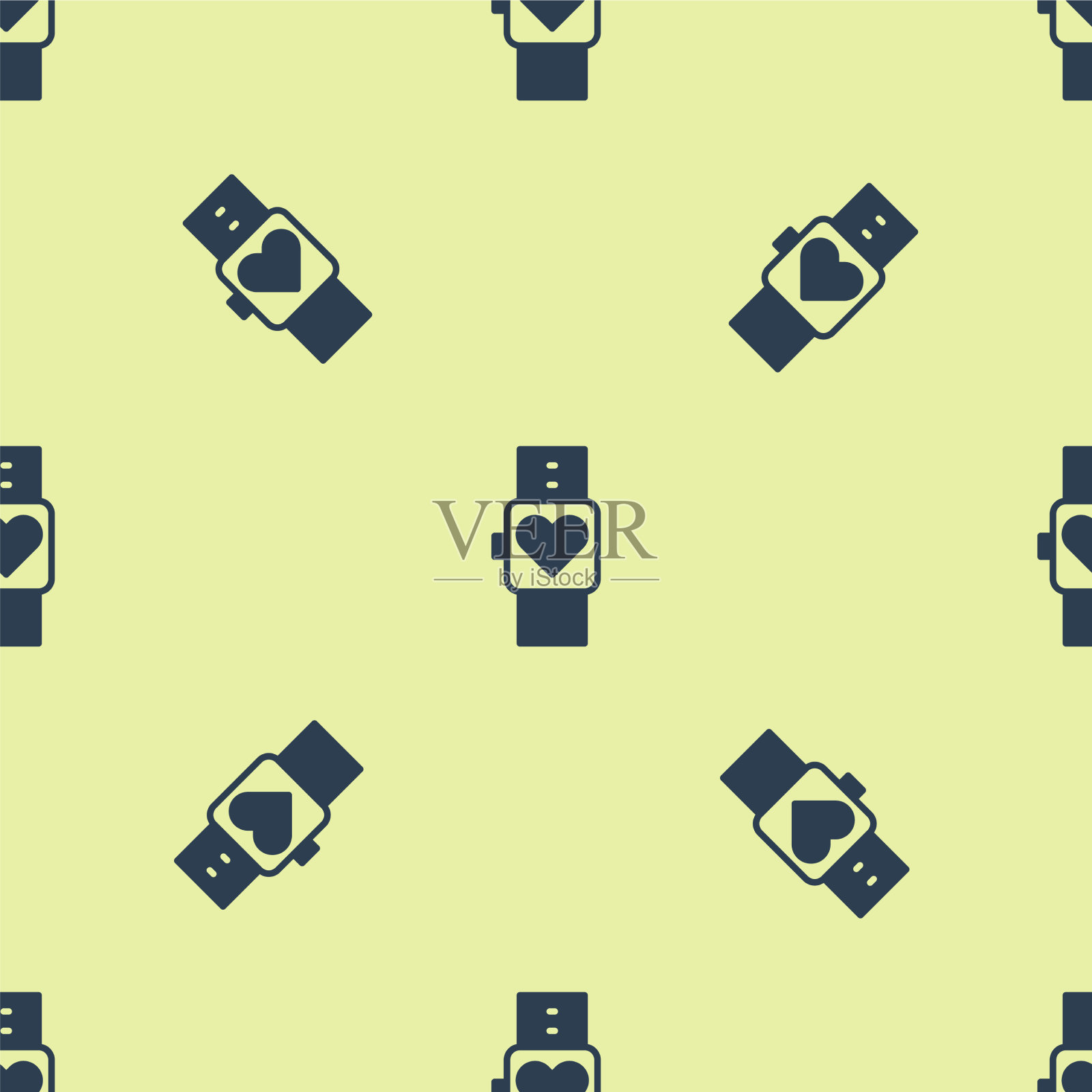 显示心跳率图标的蓝色智能手表插画图片素材