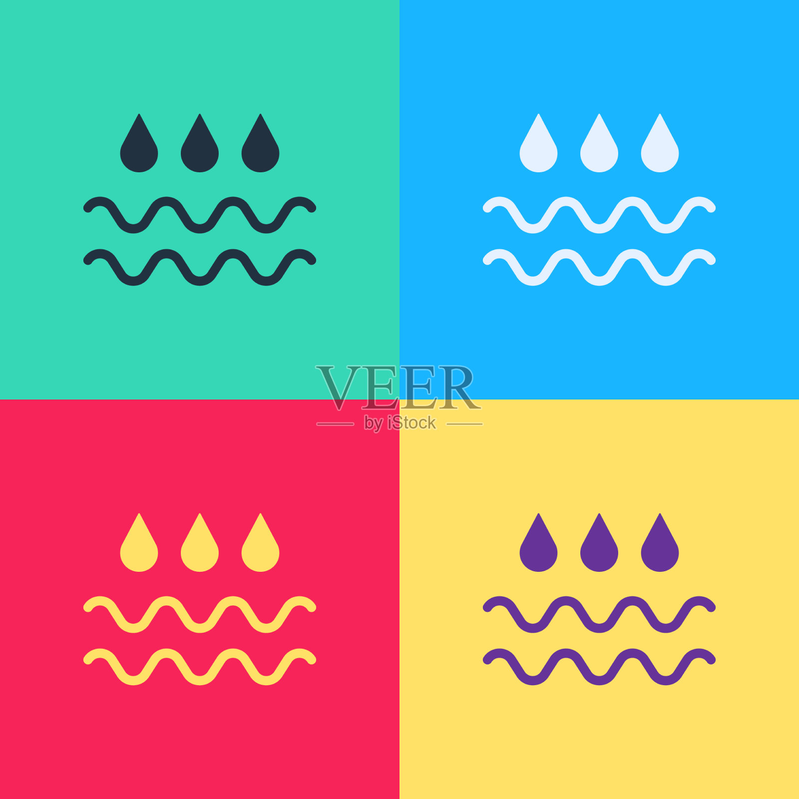 波普艺术波与水滴图标孤立上插画图片素材