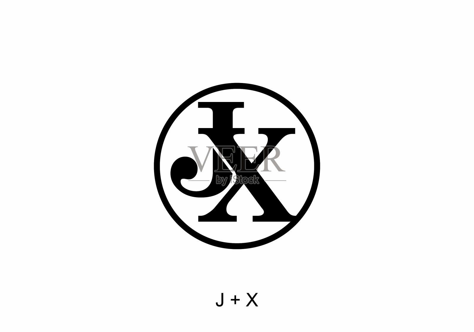 黑色的jx首字母在圆圈内插画图片素材