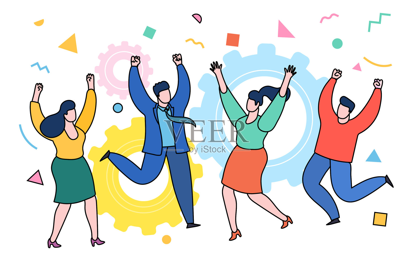 商业人士庆祝胜利时跳上插画图片素材
