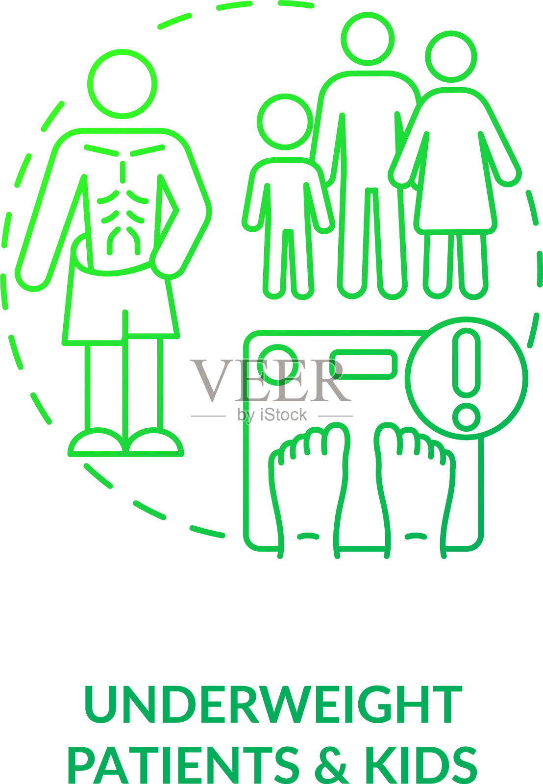 体重过轻的患者和儿童深绿色概念插画图片素材