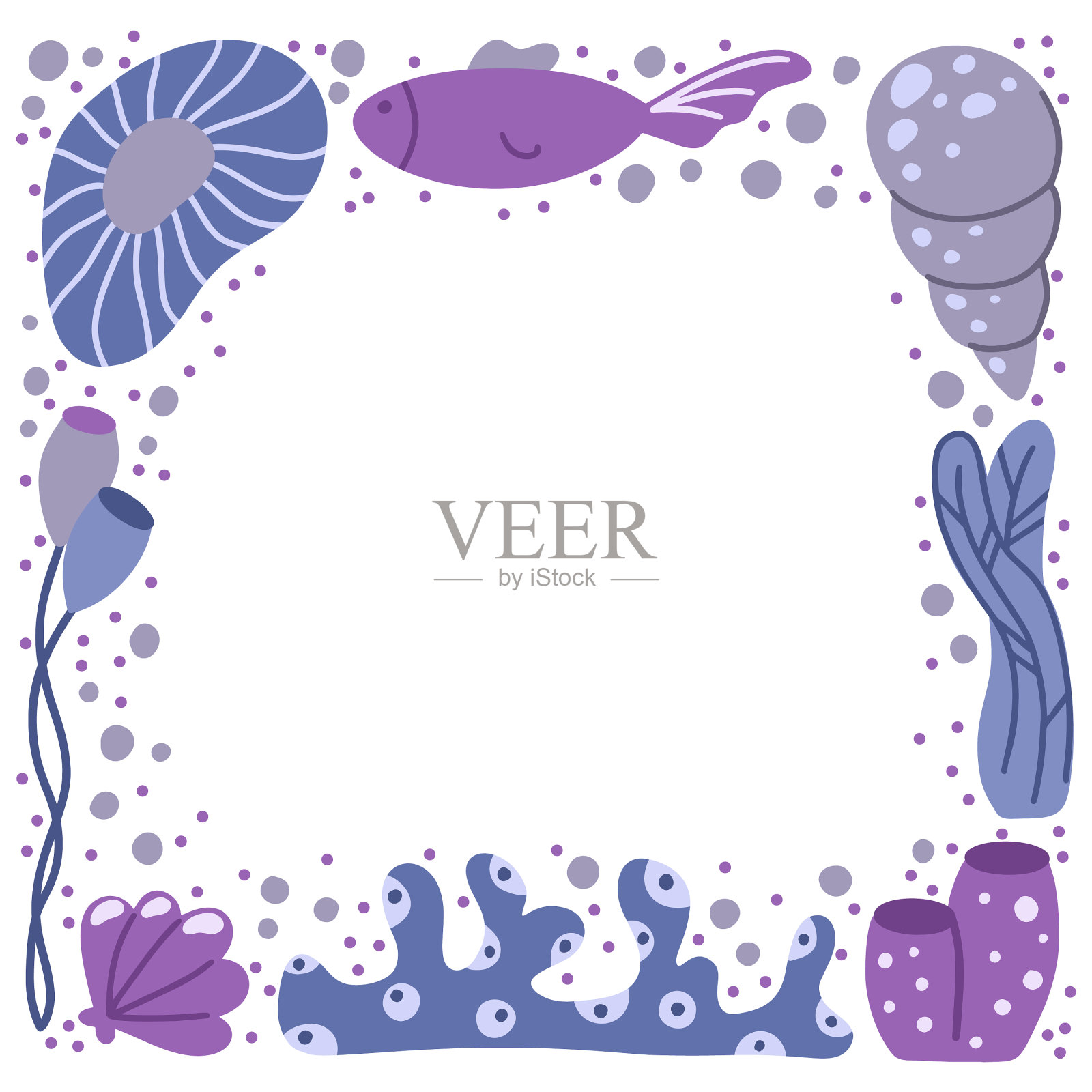 海洋框架与手绘海洋元素副本插画图片素材