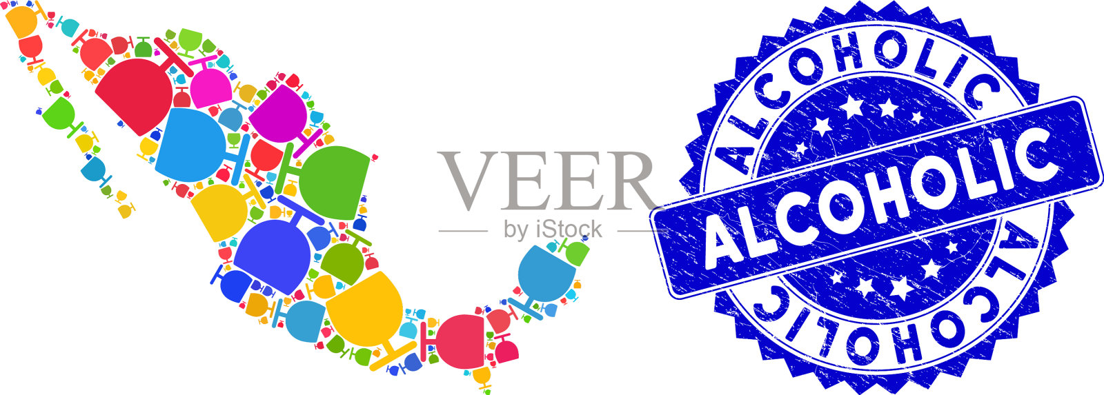 垃圾酒牌和彩色墨西哥地图插画图片素材