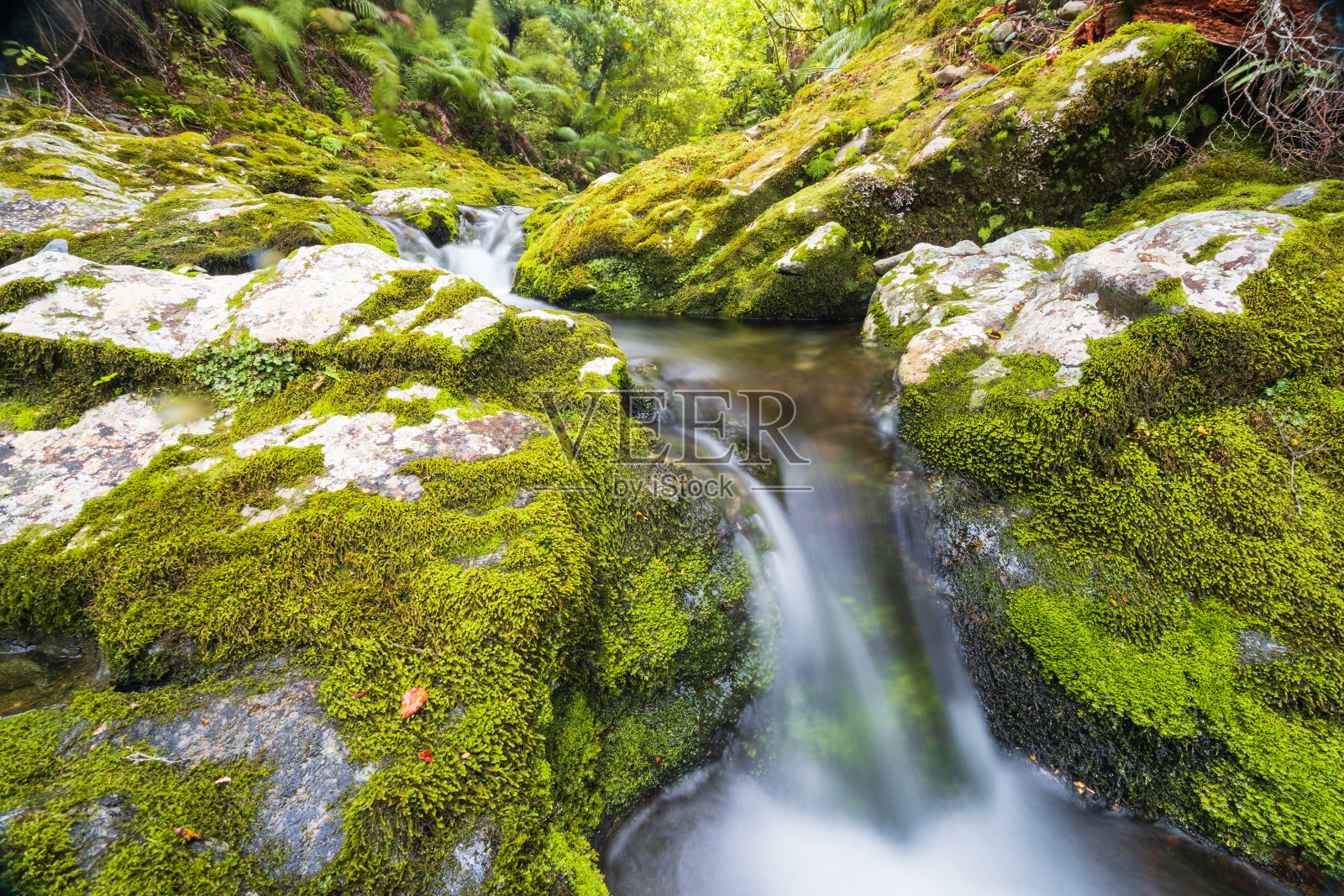 美丽的瀑布景色。照片摄影图片