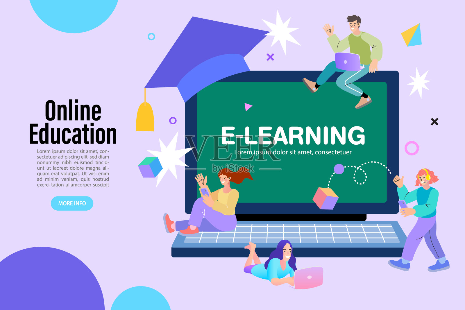 电子学习平台。远程课程，视频课程，网络课程。有女导师的家庭教育教师服务。教授连接在线和流媒体。矢量插图。插画图片素材