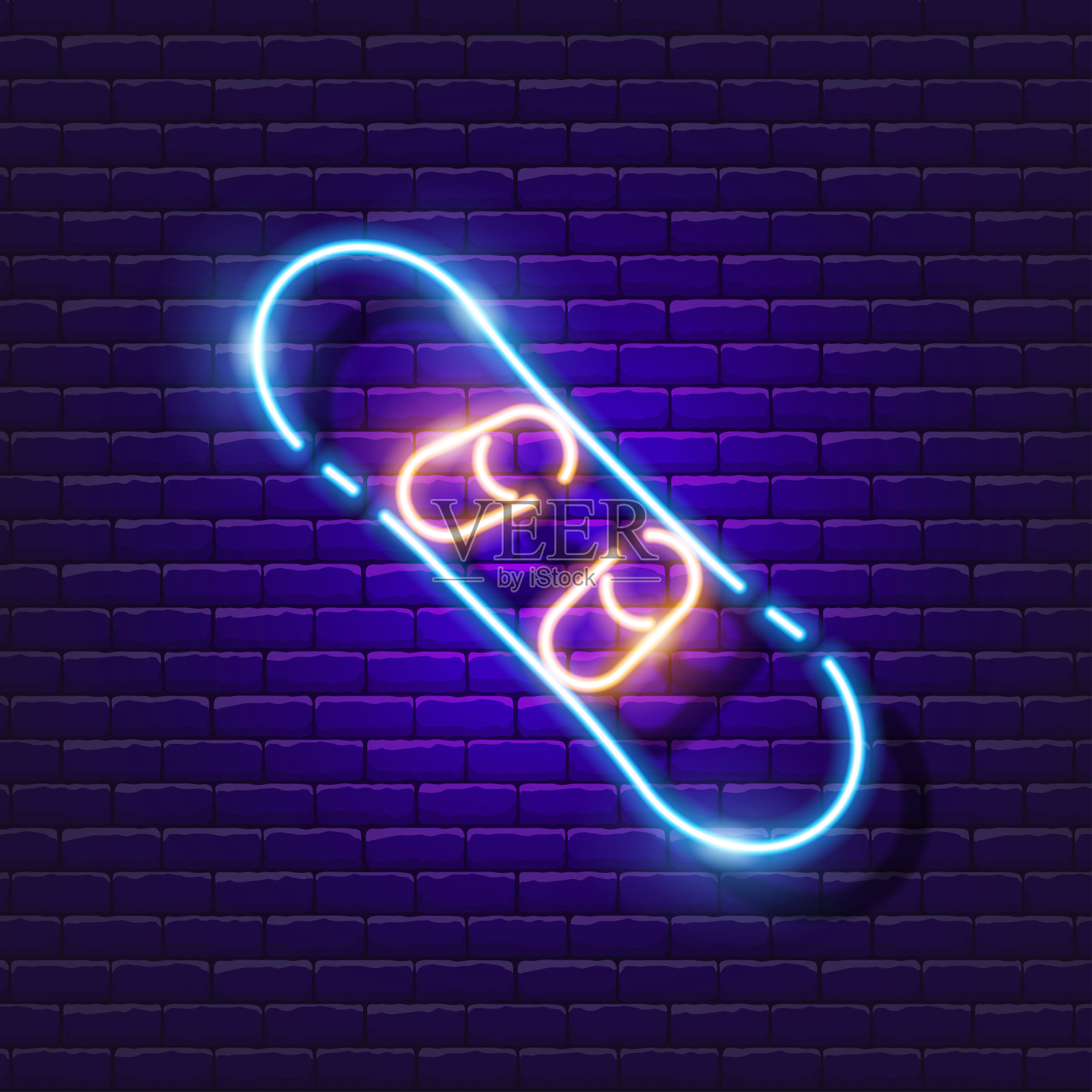 滑雪板氖图标。冬季运动的发光标志。矢量插图设计。体育的概念。极端的滑雪。图标素材